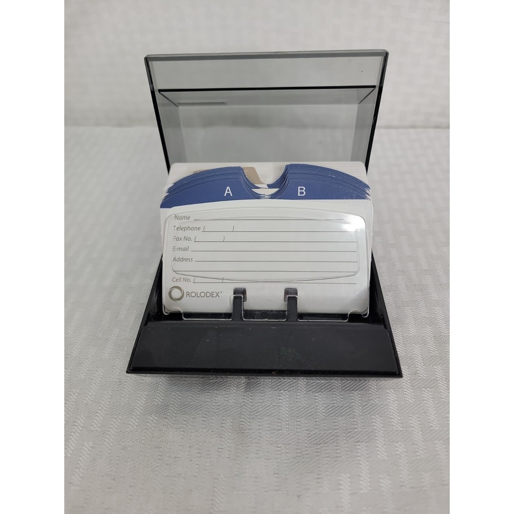 Vintage Rolodex Business Card File Organizer Black Desk Address Index w Cards